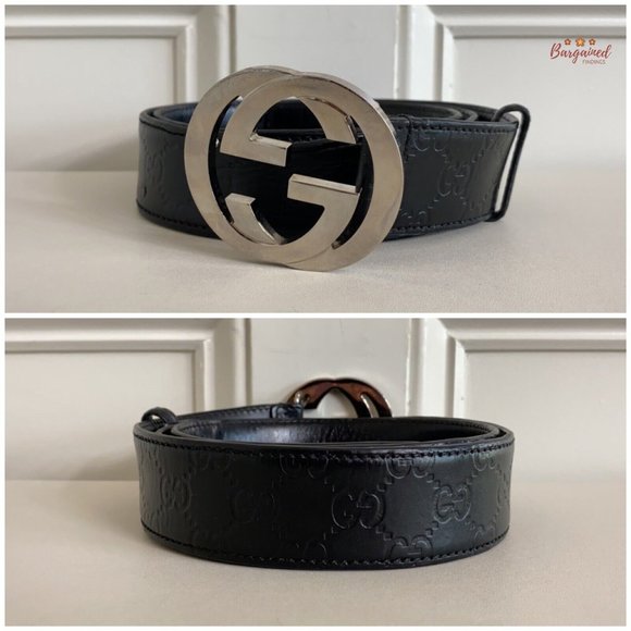 Authentic Gucci Black Guccissima Leather Silver Interlocking G Buckle 100/40 - Picture 3 of 13